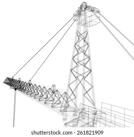 Tower construction crane. Detailed vector illustration isolated on white background. Vector rendering of 3d