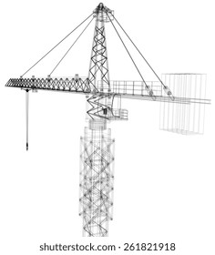 Tower construction crane. Detailed vector illustration isolated on white background. Vector rendering of 3d