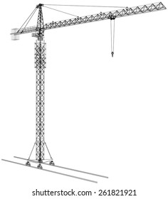Tower construction crane. Detailed vector illustration isolated on white background. Vector rendering of 3d