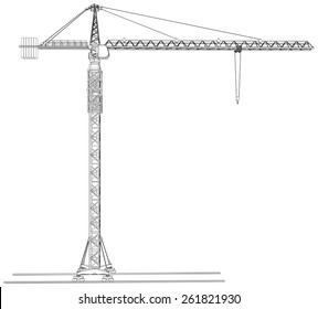 Tower construction crane. Detailed vector illustration isolated on white background. Vector rendering of 3d
