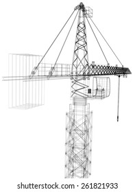 Tower construction crane. Detailed vector illustration isolated on white background. Vector rendering of 3d