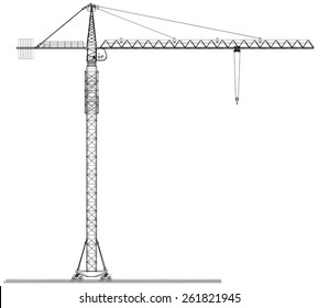 Tower construction crane. Detailed vector illustration isolated on white background. Vector rendering of 3d