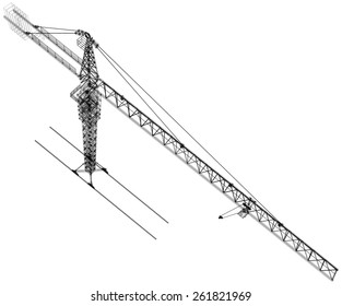Tower construction crane. Detailed vector illustration isolated on white background. Vector rendering of 3d