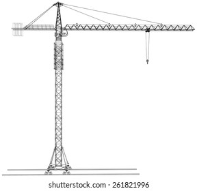 Tower construction crane. Detailed vector illustration isolated on white background. Vector rendering of 3d