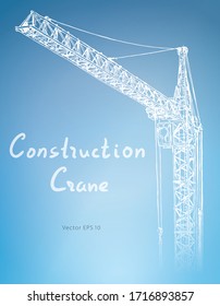 Grúa de construcción de la torre. Vector dibujado a mano en azul
