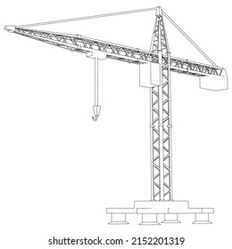 Tower construction crane isolated on white background. Vector illustration.