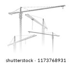 Tower construction crane. Vector line art on white