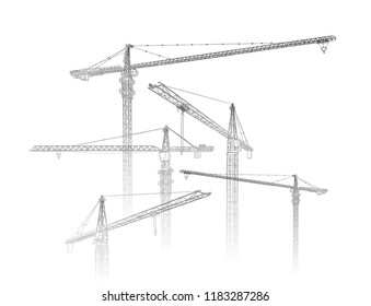 Tower construction crane. Vector line art on white