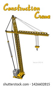 Tower construction crane. Vector line art on white