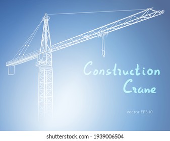 Grúa de construcción de la torre. Arte de línea de vector en blanco