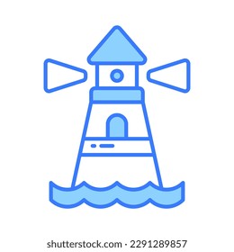 A tower containing a beacon light to warn or guide ships at sea, well designed icon of lighthouse