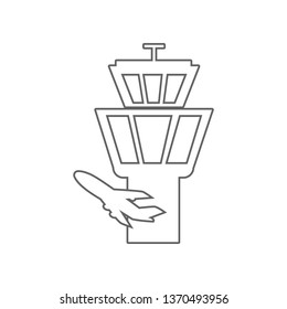 tower controller and plane icon. Element of Airport for mobile concept and web apps icon. Outline, thin line icon for website design and development, app development