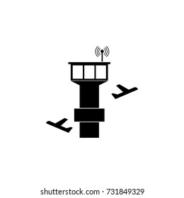 tower controller and plane icon on white background