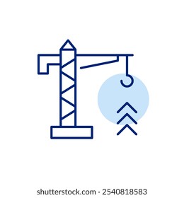 Guindaste de torre e flechas para cima. Mercado imobiliário em alta. Aumento dos custos de construção e das exigências. Ícone de vetor perfeito de pixel