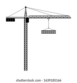 tower crane, black icon on white background. vector illustration. construction.