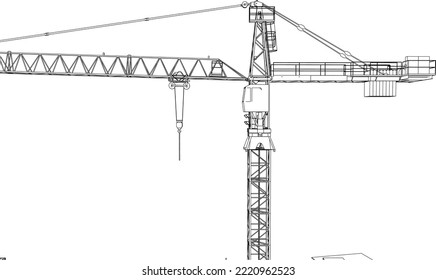 Tower crane civil 3D illustration line sketch side view