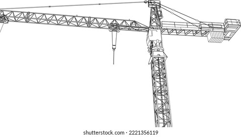 Tower crane civil 3D illustration line sketch