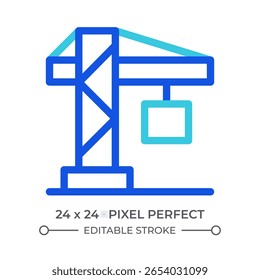 Tower crane colorful line ui icon. Construction equipment, engineering. Industrial machinery. Modern technology. Isolated vector duotone linear symbol. User interface element, pixel perfect