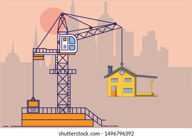 Tower crane with concept build a new house in the metropolis.