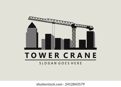 Tower crane construction industry logo design vector