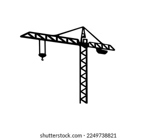 Tower crane in construction site, construction cran and crane, graphic design. Construction, building and constructing, vector design and illustration