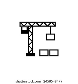 Grúa de torre con icono de Vector plano de contenedor. Símbolo sólido simple aislado sobre fondo blanco. Grúa de torre con Plantilla de diseño de letrero de contenedor para Web y elemento de interfaz de usuario móvil