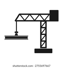 Tower Crane Flat Vector Icon - Construction Site Crane Lifting a Steel Beam