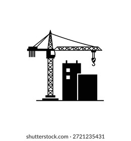 Tower Crane Glyph Icon Representing Construction Site or Building Development