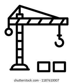 Tower crane with the hook used for loading and picking goods 