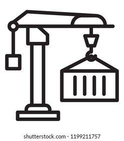 Tower crane with the hook used for loading and picking goods 