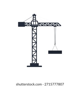 Icono de grúa torre. Grúa del equipo de construcción, construya la máquina, construcción del edificio aislada en el fondo blanco