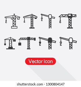 Tower Crane Icon, Construction Crane Icon Set Vector Illustration Eps10