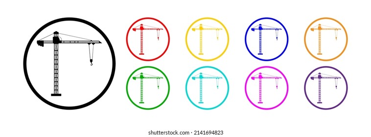 Icono de grúa de la torre en diferentes colores sobre un fondo blanco.