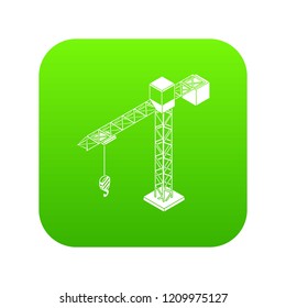 Tower crane icon green vector isolated on white background