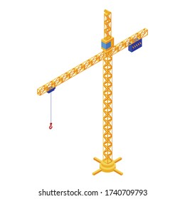 Tower crane icon. Isometric of tower crane vector icon for web design isolated on white background