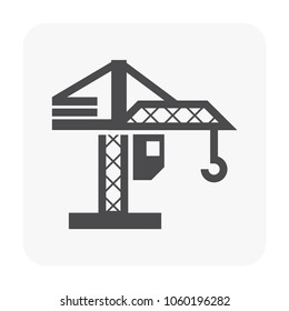 Tower crane icon. That consist of balanced beam, hook and hoist lifting used as construction equipment for tall buildings. Construction industry equipment or machinery for builder.  64x64 pixel icon.