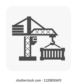 Tower crane icon. That consist of balanced beam, hook and hoist lifting used as construction equipment for tall buildings. Construction industry equipment or machinery for builder. 