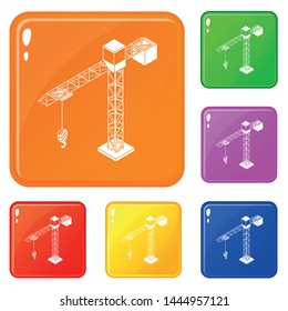 Tower crane icons set collection vector 6 color isolated on white background