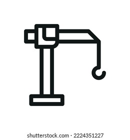 Icono aislado de grúa de la torre, símbolo vectorial del sitio de construcción con trazo editable