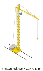 Tower crane in isometry. Isometric isolated vector illustration