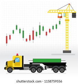 tower crane lift a candlestick chart stock market icon vector background,vector illustration,stock market graph chart