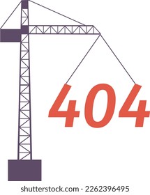 La grúa de la torre levantando 404 páginas no encontró ilustración. En mantenimiento. Concepto de dibujos animados 2D del vector plano de construcción sobre blanco. Mensaje flash de error editable para aplicación, Web UX, diseño de interfaz de usuario
