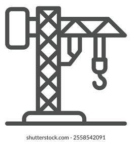 Tower crane line icon, building construction concept. Vector graphics. Large crane with hook sign on white background, outline style icon for mobile or web design