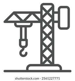 Tower crane line icon, building construction concept. Vector graphics. Industrial crane with hook sign on white background, outline style icon for mobile or web design