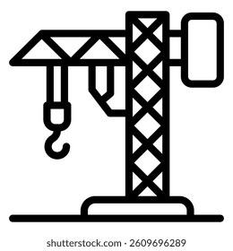 Tower crane line icon, building construction concept. Vector graphics. Large crane with hook sign on white background, style mobile or design