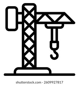 Tower crane line icon, building construction concept. Vector graphics. Industrial crane with hook sign on white background, style mobile or design