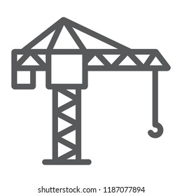 Tower Crane Line Icon, Lifting And Building, Construction Crane Sign, Vector Graphics, A Linear Pattern On A White Background, Eps 10.