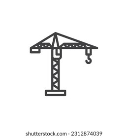 Tower crane line icon. linear style sign for mobile concept and web design. Construction crane hook outline vector icon. Symbol, logo illustration. Vector graphics