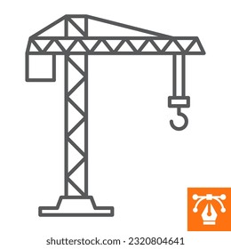 Tower crane line icon, outline style icon for web site or mobile app, construction and building, building crane vector icon, simple vector illustration, vector graphics with editable strokes.