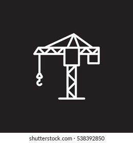 Tower crane line icon, outline vector sign, linear pictogram isolated on black. Symbol, logo illustration